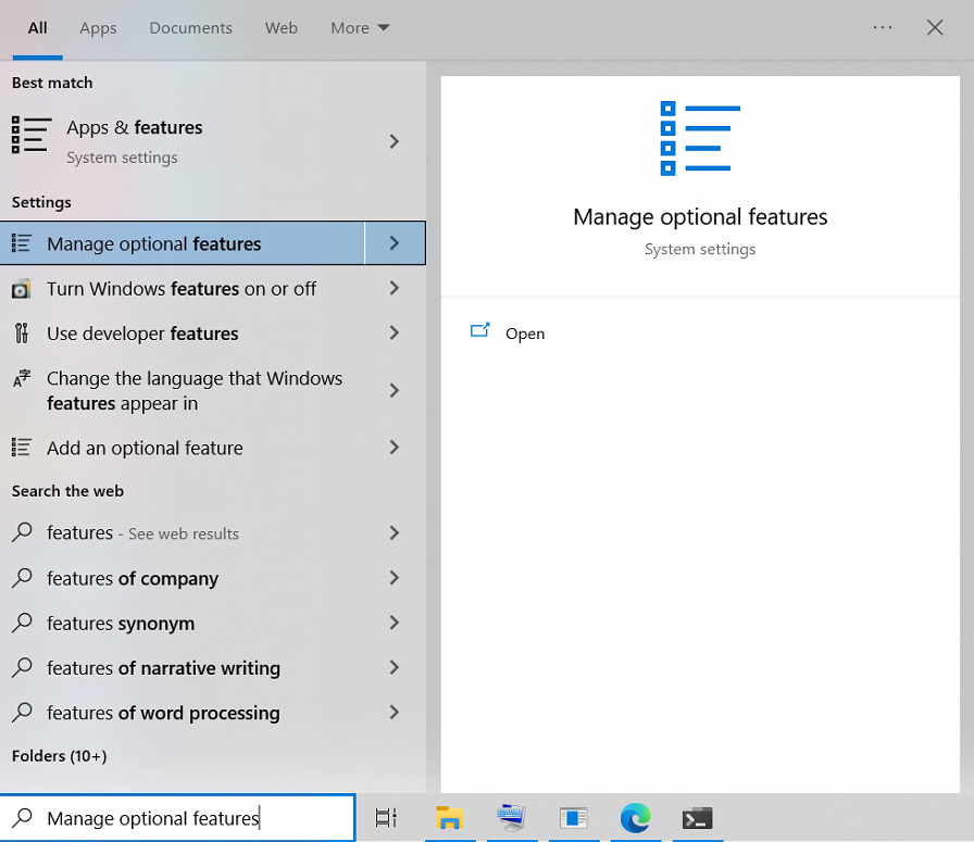 Manage optional features in Windows